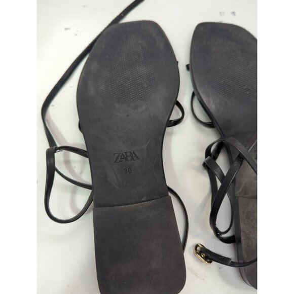 Zara Woman’s Flat Black Strappy Sandals With  Ankle Strap Buckles Size 38/7.5 - Picture 5 of 8